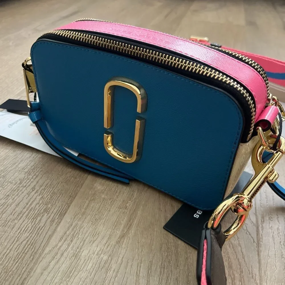Marc Jacobs Vibrant Blue Crossbody with Gold and Pink Accents